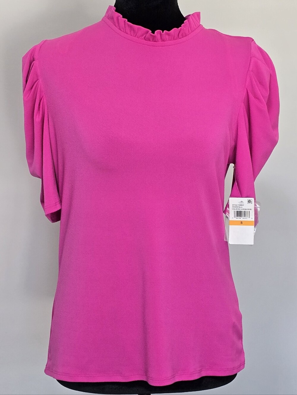 CeCe Hot Pink Ruffle Neck Puff Sleeve Top